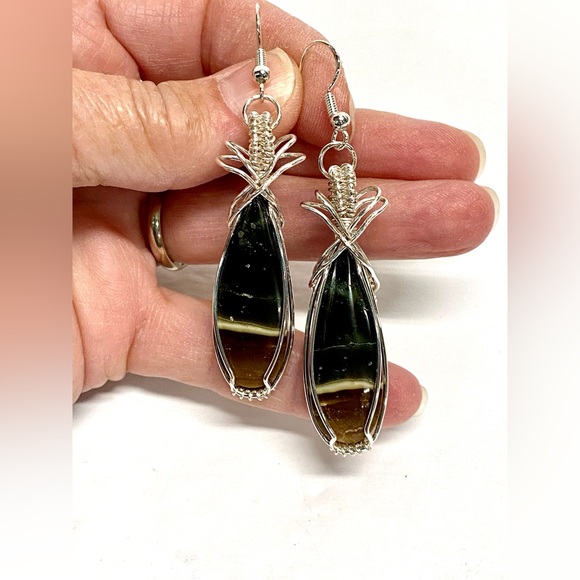 HANDCRAFTED polychrome Jasper Hand Wrapped Dangle Earrings, Artisan Jewelry Gift - Picture 4 of 10